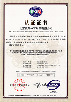 北京威踏體育用品中文I8001證書